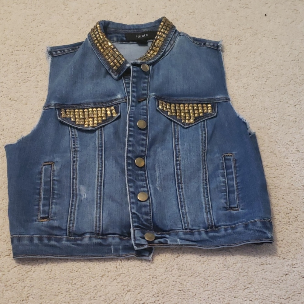 Gold Studded Jean Vest